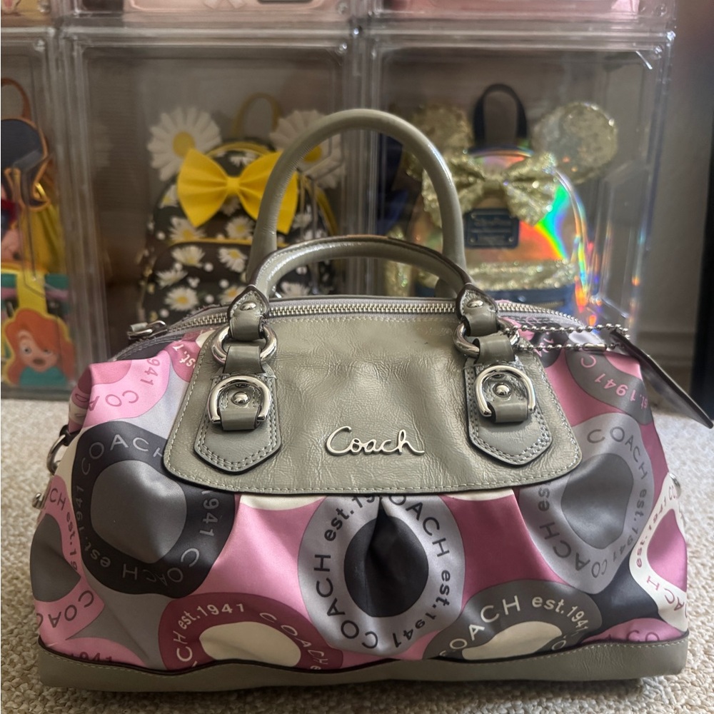 Coach Pink and Gray Satchel with Signature Design